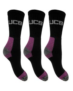 JCB Ladies Black/Purple Work Socks - Pack of 3