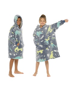 Childrens Dinosaur Blanket Hoody - Grey